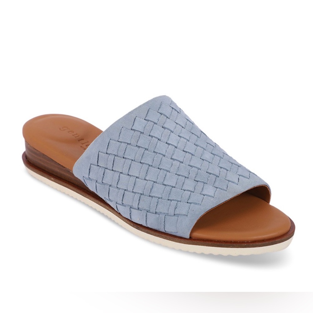 Gentle Souls Angie Wedge Slip-On Sandals Light Blue Suede Size 7